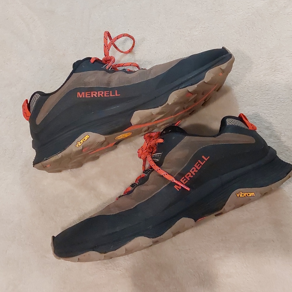 Merrell Men's Moab Speed hiking shoes black & brown with orange laces Sz 10.5 - Picture 10 of 11